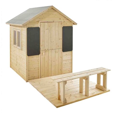 SOULET - Casita de Madera Infantil con Terraza y Banco Grace 215x132x160 cm - Casita de Juegos para Niños - Cabaña de Madera para Jardín - Fácil Montaje - Diseño Acogedor y Seguro (1/5)