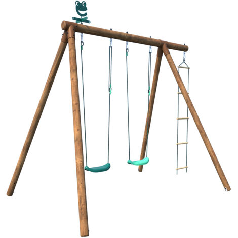 SOULET - Columpio de Madera Infantil con Escalera Arthur 278x189x222 cm - Estructura de Jardín con 2 Columpios Regulables y Escalera de Cuerda - Madera Tratada Resistente - Fácil Montaje