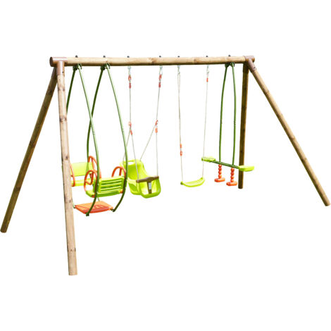 SOULET - Columpio Infantíl de Madera Suzanne para Niños de 6 Meses a 12 Años, con Columpio, Balancín, Cara a Cara y Asiento de Bebé - 2,22 m de Altura (1/4)