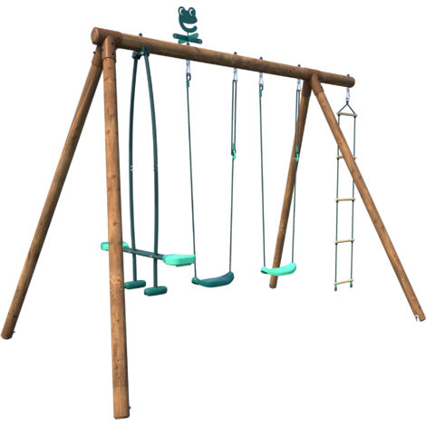 SOULET - Columpio Infantil de Madera Gabin con 2 Asientos Ajustables, Balancín y Escalera de Cuerda, Altura 2,20 m para Jardín y Exterior (1/4)