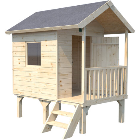 SOULET - Casita de Madera Infantil Elevada Kangourou 180x180x195 cm - Casita de Jardín para Niños sobre Pilotes con Toldo - Madera Natural Personalizable - Fácil Montaje