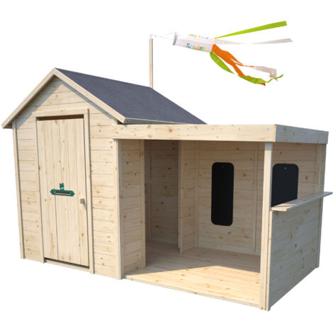 SOULET - Casita de Madera Infantil Sarah 180x120x145 cm - Casita de Jardín para Niños con Porche Cubierto - Madera Natural Personalizable - Fácil Montaje