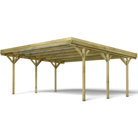 FOREST STYLE - Cochera Doble Jean 30,9 m² (6,02 x 5,11 x 2,52 m) – Madera de Pino Tratada – Techo de Policarbonato – Aparcamiento Cubierto para 2 Coches – Estructura Robusta y Duradera