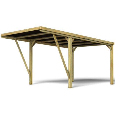 FOREST STYLE - Cochera Victor Moderne 16,5 m² (3,22 x 5,11 x 2,60 m) – Madera de Pino Tratada en Autoclave Verde Clase 3 – Techo de Policarbonato – Certificación PEFC® – Diseño Moderno y sin Postes Ce