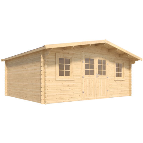 FOREST STYLE - Cobertizo de Jardín Stelo Modern 17,6 m² (4,45 x 5,10 x 2,30 m) – Madera de Pino Silvestre – Techo de Fieltro Bituminoso – Ventanas Oscilobatientes – Puertas de Cristal – Cerradura de A