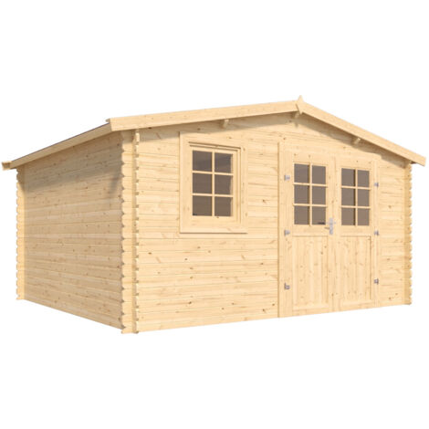 FOREST STYLE - Cobertizo de Jardín Vallo Modern 12 m² (4,08 x 3,53 x 2,26 m) – Madera de Pino Silvestre – Techo de Fieltro Bituminoso – Ventana Oscilobatiente – Puertas de Cristal – Cerradura de Acero (1/4)