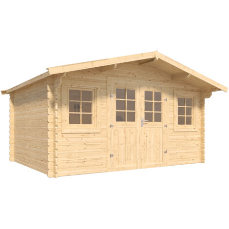 FOREST STYLE - Cobertizo de Jardín Stelo Modern 10 m² (4,10 x 3,40 x 2,30 m) – Madera de Pino Silvestre – Techo de Fieltro Bituminoso – Ventanas Oscilobatientes – Puertas de Cristal – Cerradura de Ace (1/4)