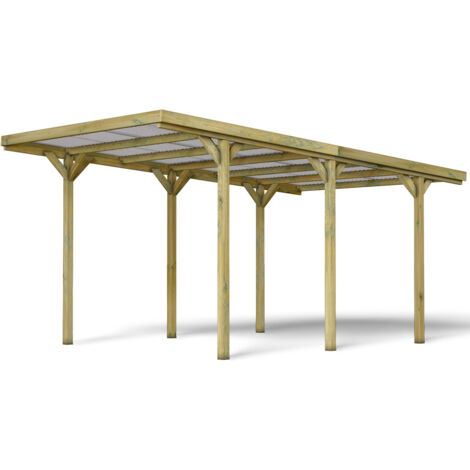 FOREST STYLE - Cochera Jean Individual de 15,6 m² (5,11 x 3,04 x 2,52 m) – Madera de Pino Tratada – Techo Transparente – Aparcamiento Cubierto para 1 Coche – Estructura Robusta y Duradera