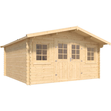 FOREST STYLE - Cobertizo de Jardín Stelo Modern 14 m² (4,10 x 4,45 x 2,30 m) – Madera de Pino Silvestre – Techo de Fieltro Bituminoso – Ventanas Oscilobatientes – Puertas de Cristal – Cerradura de Ace (1/4)