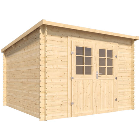 FOREST STYLE - Cobertizo de Jardín Vallo Modern 7,5 m² (3,08 x 3,02 x 2,05 m) – Madera Natural – Techo de Fieltro Bituminoso – Puertas de Cristal – Cerradura de Acero Galvanizado – Almacenamiento Segu (1/4)