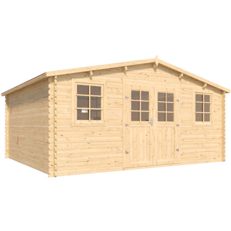 FOREST STYLE - Cobertizo de Jardín Vallo Modern 17 m² (4,90 x 4,04 x 2,38 m) – Madera de Pino Silvestre – Techo de Fieltro Bituminoso – Ventanas Oscilobatientes – Puertas de Cristal – Cerradura de Ace (1/4)