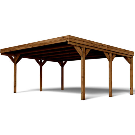FOREST STYLE - Cochera Doble Victor 30,9 m² (6,02 x 5,11 x 2,52 m) – Madera de Pino Tratada – Techo de Policarbonato – Aparcamiento Cubierto para 2 Coches – Estructura Robusta y Resistente