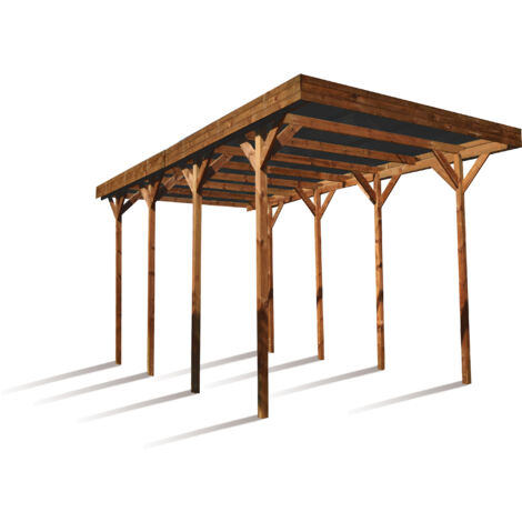 FOREST STYLE - Cochera para Autocaravana 32,3 m² (7,35 x 4,40 x 3,15 m) – Madera de Pino Tratada – Techo de Policarbonato – Aparcamiento Cubierto para Caravanas y Vehículos Grandes – Estructura Robust