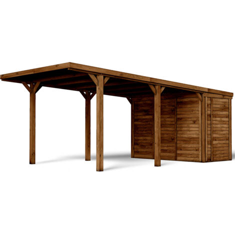 FOREST STYLE - Cochera León 15,9 m² (3,22 x 4,96 x 2,52 m) – Madera de Pino Tratada PEFC® – Aparcamiento Cubierto con Almacenamiento de 3,6 m² – Estructura Robusta y Resistente