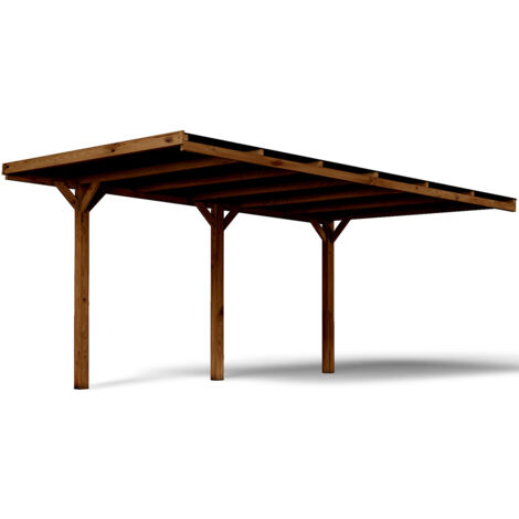 FOREST STYLE - Cochera Adosada Victor 15,6 m² (3,16 x 5,11 x 2,52 m) – Madera de Pino Tratada en Autoclave Marrón Clase 3 – Techo de Policarbonato – Certificación PEFC® – Diseño Inclinado y Personaliz