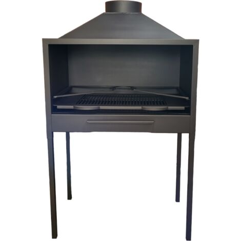 MF - Barbacoa de Leña modelo C100 de 100 x 64 x 48 cm con Rejilla de Hierro Fundido, Patas Regulables y Gran Capacidad para Cenizas