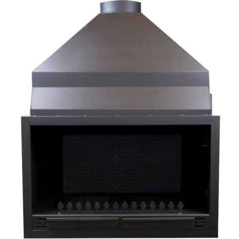 MF - Barbacoa de Leña Modelo B120 de 130 x 70 x 166 cm en Acero con Rejilla de Hierro Fundido, Parrilla de Asado, Control de Tiro y Pintura Negra Anticalórica