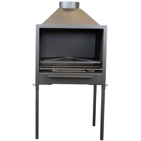 MF - Barbacoa de Leña Modelo C80 de Acero con Pintura Negra Anticalórica de 71 x 64 x 48 cm con Rejilla de Hierro Fundido y Patas Regulables