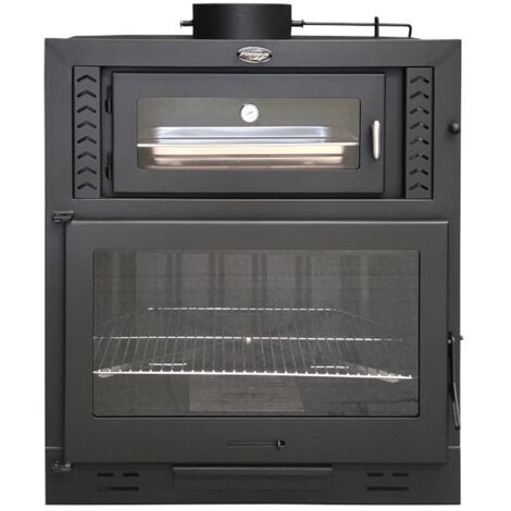 MF - Barbacoa de Leña con Horno Modelo M 80 de 90 x 56 x 104 cm en Acero con Rejilla de Hierro Fundido, Horno con Ladrillo Refractario, Termómetro y Parrilla de Asado