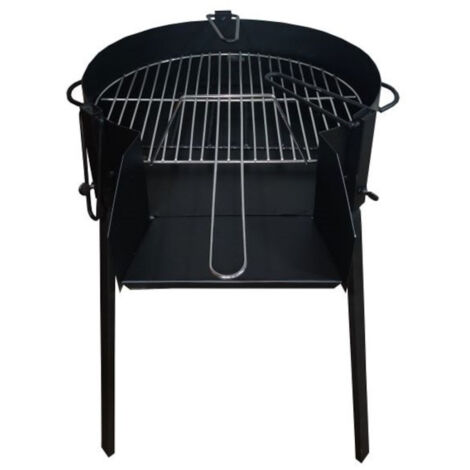 MF - Barbacoa de Leña Redonda de 50 x 50 cm en Acero con Parrilla Corrugada, 4 Patas de Sujeción, Trébede y Pintura Negra Anticalórica