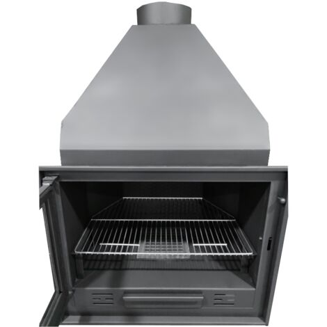 MF - Barbacoa de Leña Modelo B100 de 109 x 55 x 141,5 cm en Acero con Rejilla de Hierro Fundido, Parrilla de Asado, Control de Tiro y Pintura Negra Anticalórica