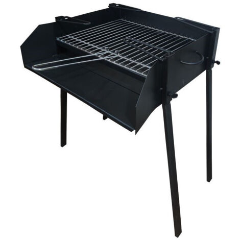 MF - Barbacoa de Leña Cuadrada de 50 x 50 cm en Acero con Parrilla de Acero Corrugado, 4 Patas de Sujeción y Pintura Negra Anticalórica