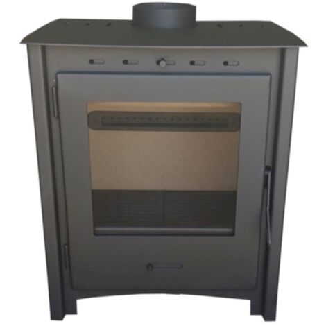 MF - Estufa de Leña Greta de 12 kW en Acero con Cámara de Vermiculita y Cristal Cerámico Limpio – Combustión Eficiente y Bajas Emisiones