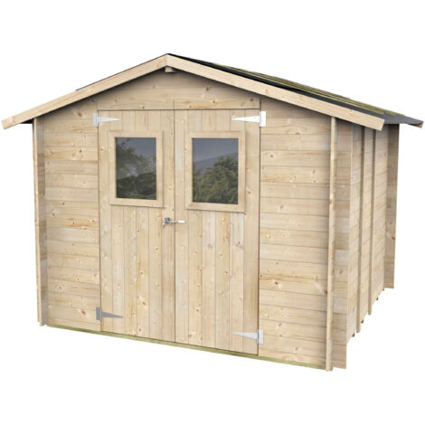 ALCE - Caseta de Jardín Bh19 Hobby 248x248 de Madera de abeto natural 19 mm con puerta doble con ventana, techo y suelo OSB3, montaje fácil, tratamiento autoclave, certificación PEFC