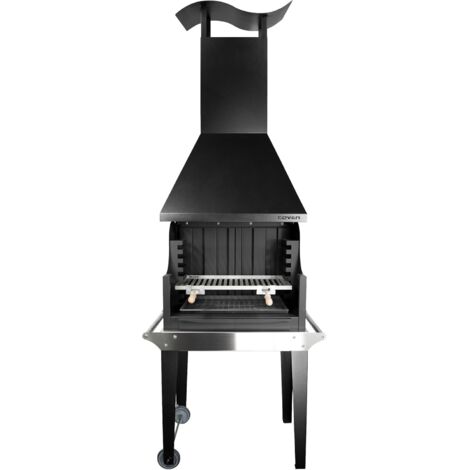 MF - Barbacoa de leña y carbón estilo argentino para jardín modelo Coven negro con mesa