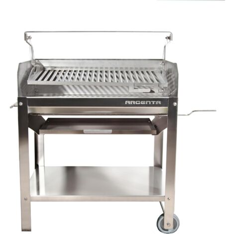 MF - Barbacoa Argentina ARGENTA 70i Inoxidable Profesional con Parrilla Elevable de 72 cm para Leña o Carbón