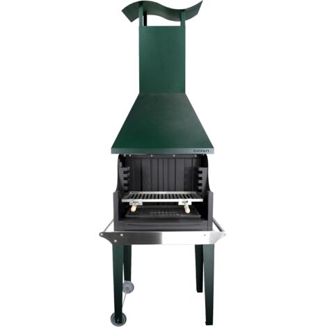 MF - Barbacoa de leña y carbón estilo argentino para jardín modelo Coven verde con mesa