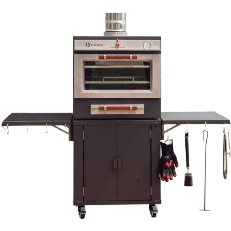 Horno Barbacoa Profesional de Brasa y Carbón ECO 60 INOX de Acero Inoxidable, Horno de Carbón con Parrilla y Plancha Inox