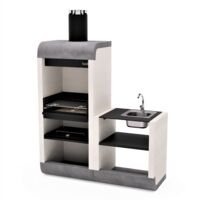 TUOZI - Barbacoa de Obra para Leña y Carbón Modelo SUD PLUS Módulo Soporte Fregadero y Grifo (Blanco, Gris, Negro - 162 x 60 x 220 cm) REF: 4340 - Uso en Exteriores