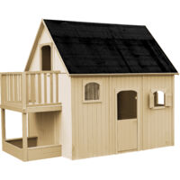 SOULET - Cabaña Alta de Madera Infantil sobre Pilotes Dúplex 306x212x249 cm - Casita de Juegos Elevada para Niños - Cabaña de Madera con Entreplanta y Balcón - Espaciosa y Segura - Fácil Montaje