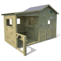 SOULET - Casita de Madera Infantil Hacienda 140x125x158 cm - Casita de Jardín para Niños con Porche y Banco - Madera Tratada Resistente - Certificación PEFC - Fácil Montaje