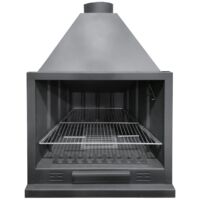 MF - Barbacoa de Leña Modelo A100 de 109,5 x 52 x 142 cm en Acero con Rejilla de Hierro Fundido, Parrilla de Asado, Control de Tiro y Pintura Negra Anticalórica