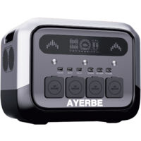 Estación de Energía Ayerbe AY-1024 Wh / 1200 W con Batería LiFePO4, Salida AC 1200 W, USB-C 100 W, Recarga Solar y Red Eléctrica, para Uso Profesional