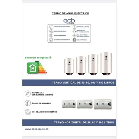 TERMO ELECTRICO 50 LITROS HORIZONTAL ACB EUROPE TN50H