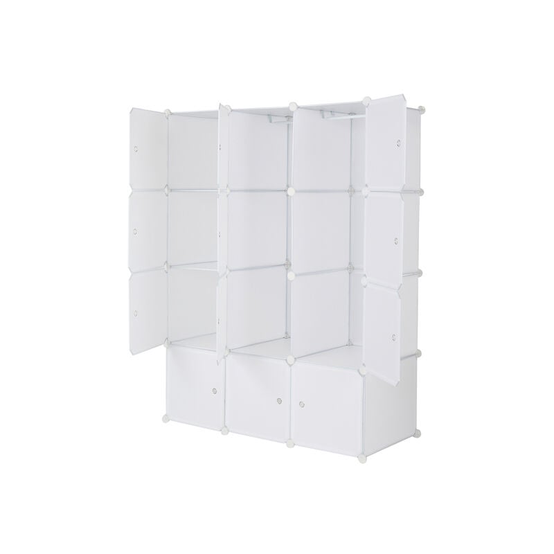 Organisateur 12 Cubes Étagères de Rangement en Plastique Empilables  Modulables avec Penderie Portes Blanches et Panneaux Noirs Assemblez-le  librement