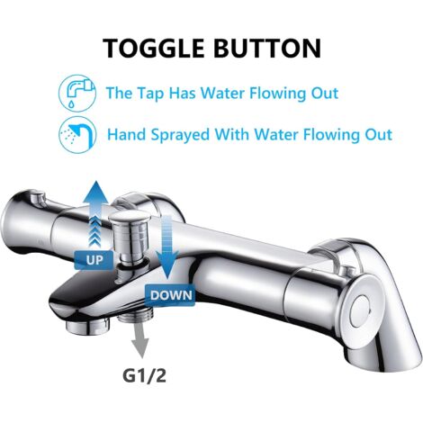 Mitigeur Thermostatique Baignoire, Robinet Thermostatique Bain Douche avec Bouton de Sécurisé à 38°C, Robinets de douche Thermostatique pour Baignoire, Laiton, Anti-brûlure
