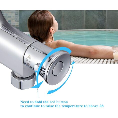 Mitigeur Thermostatique Baignoire, Robinet Thermostatique Bain Douche avec Bouton de Sécurisé à 38°C, Robinets de douche Thermostatique pour Baignoire, Laiton, Anti-brûlure