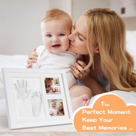 Empreinte de main et empreinte de bébé Cadre photo en bois pour bébé avec plâtre  Kit