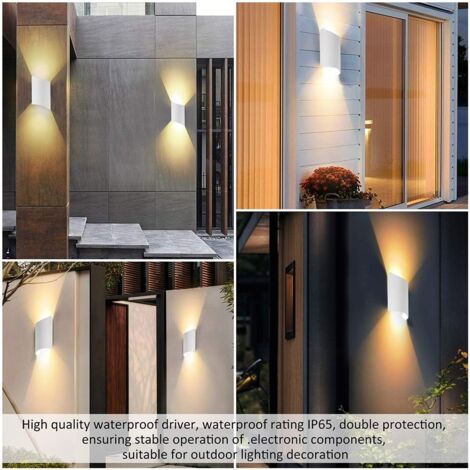 16W Applique Murale LED Intérieur Extérieur Huat en bas Applique Murale LED Moderne Blanc Chaud Étanche IP65 Intérieur Aluminium Appliques Murales pour Salon Escalier Couloir Chambre Jardin [Classe én