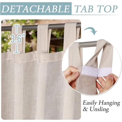 Rideau d'extérieur, Rideau Extérieur pour Patio, Dessus De Languette Collante Détachable pour Une Suspension Facile Et Non-Glissant, Pont Extérieur Imperméable (132x213 cm - 2pcs, Naturel)