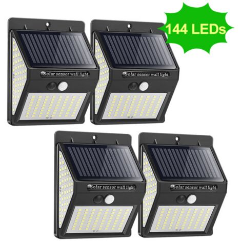 Lampe solaire，Lot de 4 144LED Lampe Solaire Exterieur Detecteur de Mouvement, 3000K Lumiere Solaire Exterieur 3 Modes 180°Eclairage Exterieur Solaire Etanche Spot Solaire Exterieur pour Jardin,Terrass