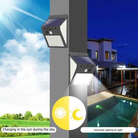 Lampe solaire，Lot de 4 144LED Lampe Solaire Exterieur Detecteur de Mouvement, 3000K Lumiere Solaire Exterieur 3 Modes 180°Eclairage Exterieur Solaire Etanche Spot Solaire Exterieur pour Jardin,Terrass