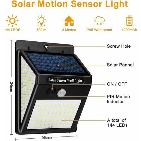 Lampe solaire，Lot de 4 144LED Lampe Solaire Exterieur Detecteur de Mouvement, 3000K Lumiere Solaire Exterieur 3 Modes 180°Eclairage Exterieur Solaire Etanche Spot Solaire Exterieur pour Jardin,Terrass