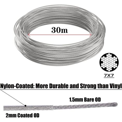 Kit Câble Acier Inoxydable 20M 71pcs - Corde à Linge Extérieure Avec Tendeurs Et Accessoires 2mm
