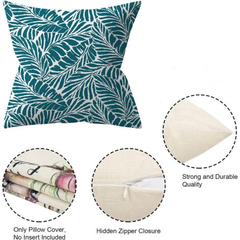 Lot de 4 Housses de Coussin d'extérieur, Plante Verte,Coussins Décoratifs pour Jardin (45 x 45 cm, Turquoise)
