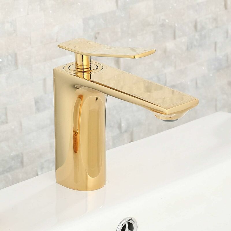 Robinet de lavabo monotrou Ridge de style contemporain, doré